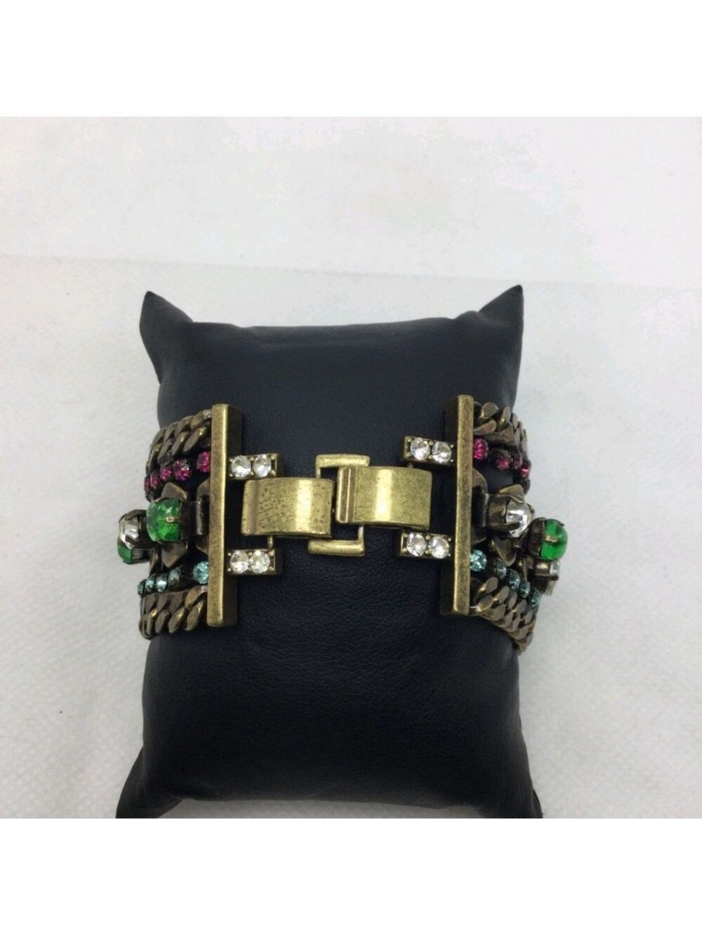 Stella & Dot Green Blue Pink & Clear Rhinestone Bracelet 7" - Picture 2 of 3